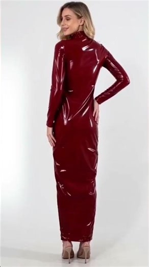 Fetish PVC Bodycon Sissy Long Dress Sexy Mistress Slim Fit Pencil Dress Glossy Faux Leather Dress