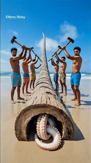 Octopus Trapped Inside A Coconut Tree Trunk #shorts #wood #ai #animals