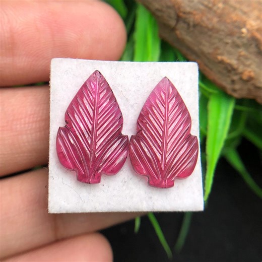 Natural Rubellite Tourmaline Leaf Carving Pair, Hand Carved Gemstone | Jewelry Making Supplies | Loose Tourmaline - Etsy