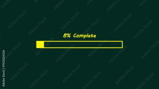 Progress bar loading animation on transparent background showing percentage complete from zero to ten in yellow aesthetic style for system installation software update or web interface development.