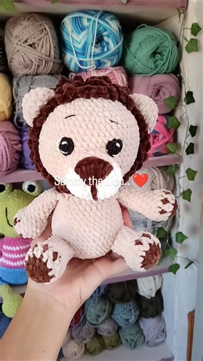 Sammy the Lion, cute easy to follow pattern that can be found in my shops. Sammy body is made in one piece, limbs can be attached as you make the body for low-sewing pattern. | Yarn Over with Natasha