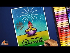 Diwali Card Drawing Easy with Oil Pastels for beginners - Step by Step