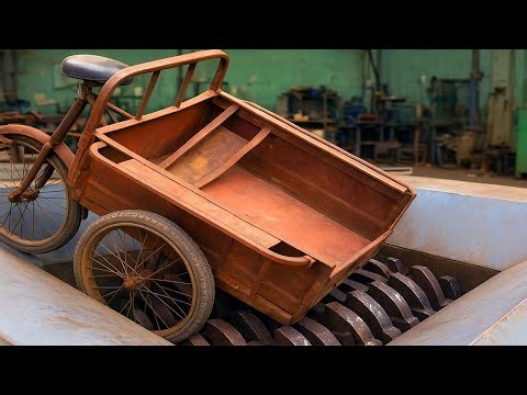 Extreme Giant Shredder Destroying Heavy Cart and Hard Wood! Extreme Metal Shredding Machine