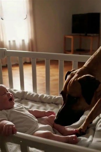 Dog comforts crying baby😭