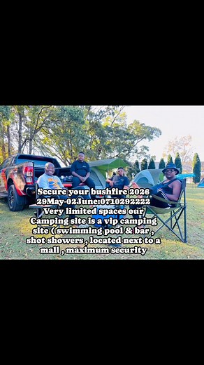 5.2K views · 13 reactions | Secure your bushfire 2026 29May-02June:0710292222 Very limited spaces our Camping site is a vip camping site ( swimming pool & bar , shot showers , located next to a mall , maximum security , charging pots for your phones , 24 hour bar on site , breakfast provided , 1 diner provided, do not be left behind 2026 trips loading | vw_travel_and_tours_ | Facebook