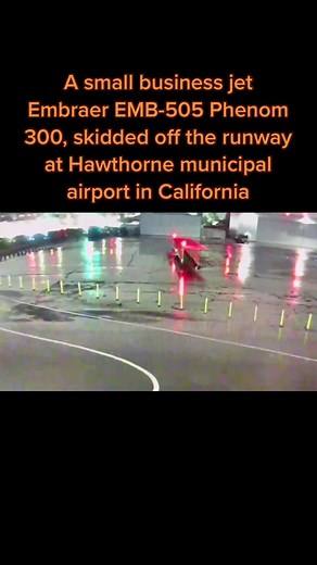 A small business jet Embraer EMB-505 Phenom 300, owned by SpaceX VP Mark Juncosa, skidded off the runway at Hawthorne municipal airport in California. The plane left the airport and stopped on Prairie Avenue. 7 passengers were there, Reportedly no one hurt. #news #aircraftcrashed #embraerphenom300 #hawthorn #california