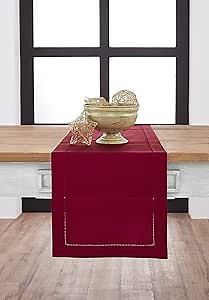 Solino Home Red Table Runner 36 Inches - Cotton Linen Hemstitch Coffee Table Runner 14 x 36 Inch Ideal for Dresser Tables - Winter, Valentines