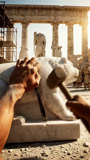 Ancient Greek Sculptor Carving a Marble Bear | From Raw Stone to Masterpiece