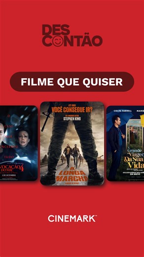 Quebre a rotina com o Descontão Cinemark! • Segunda a quarta: R$12 em sessões 2D, 3D e XD • Cupom DESCONTAO12: 12% off no snack bar! Confira os cinemas participantes: https://bit.ly/promocoes-cinemarkbrasil | Cinemark Brasil