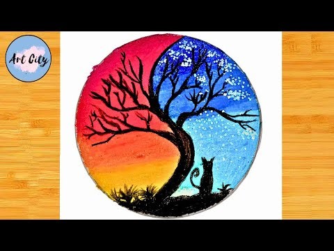 Easy Circle Scenery Drawing | easy drawing ideas for beginners