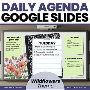 Daily Schedule Template Editable - Daily Slides Template - Wildflowers Theme