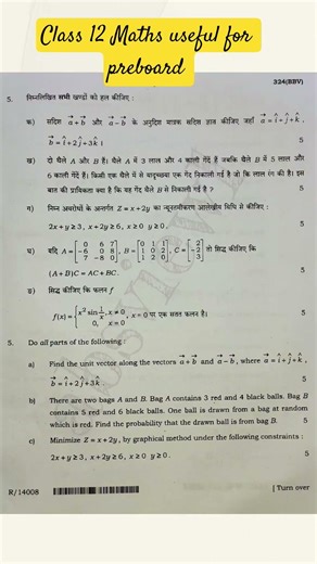 Class 12 Maths Preboard Booster 🔥 | PYQs Code 324 (BBV) #preboard #boardpreparation