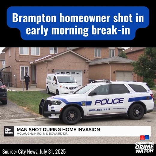 BRAMPTON, ONTARIO - A Brampton homeowner was transported to a trauma centre on Thursday after he was allegedly shot in the back during a break-in, authorities say. | Canadian Crime Watch
