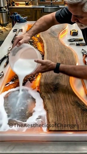 Turning Raw Wood into Molten Lava! 🔥🪵 The Ultimate Kitchen Masterpiece ✨#shorts #interiordesign