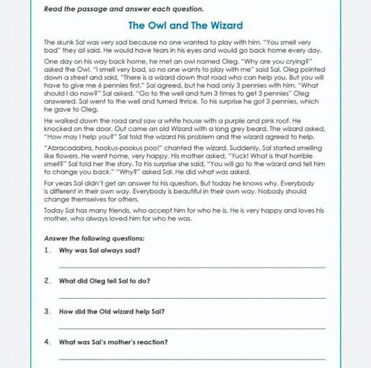 Read the passage and answer each question.The Owl and The Wiza... | Filo