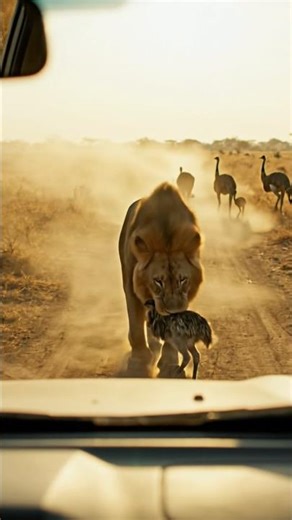 The lion caught the baby ostrich #wildlife #animals #animatry #lion #animalworld