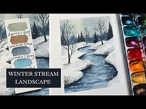 WATERCOLOR Winter Landscape TUTORIAL | Pine Trees | Stream with Snow Bank | Step by Step