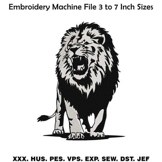 Lion Machine Embroidery Design, Roaring Lion Embroidery File, Wild Animal Pattern, PES DST JEF - Etsy