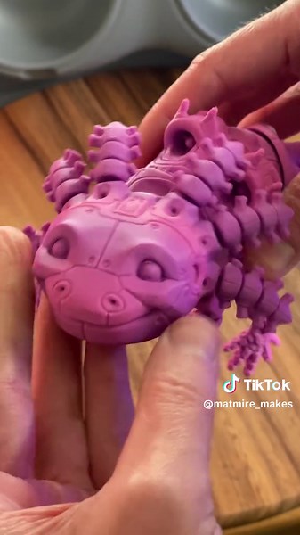 My new “RoboLotl” - Robot Axolotl design! STL coming soon to @cults3d! . My Patreon subscribers have free early access to it now! . I wanted to create a special Anniversary Edition Axolotl to celebrate one year since the release of my first Axolotl and the beginning of my 3D print design journey. I love Sci-Fi, so a robot axolotl was a natural choice! . Check my Bio Link for info on Patreon, STL files, selling prints, links to filaments I use, and more! . #matmiremakes #robolotl #3dprintok #fyp 