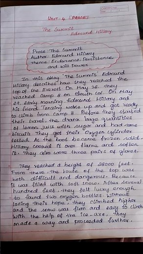 12th English / Unit 4/ The Summit / Prose/ Paragraph/ Easy and simple Paragraph