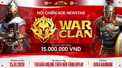 Trực tiếp | Chung kết giải đấu AoE War Clan 2026 | Nội chiến Clan New Star | BLV Sơn BG - Thể thức: 4vs4 Random Map Đồng Minh - Thi đấu online trên nền tảng GPlay. ———————————————————————— 44 KHẮC CHẾ: ĐƯA AOE TIỆM CẬN ĐẤU TRƯỜNG ESPORTS CHUYÊN NGHIỆP ✅Tính năng mới, độc quyền phát triển bởi GPlay. ✅Chưa từng có trong cộng đồng AoE, chưa từng xuất hiện trên thị trường. ✅Mở ra kỷ nguyên mới cho chiến thuật 4vs4 Random: Khi đỏ không còn ăn tất! ✅Mùa giải đua TOP 44 Khắc Chế đầu tiên khởi tranh hôm