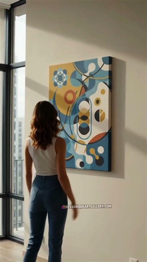 Mid-Century Abstract Canvas Print Blue Gold Geometric Wall Art