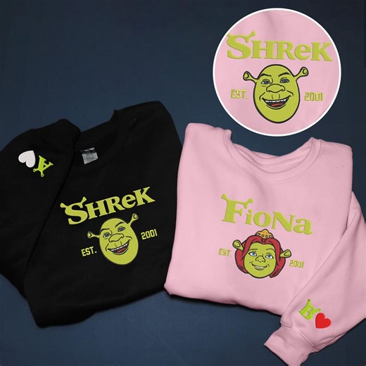 Shrek Fiona Embroidered Sweatshirt, Shrek Custom Initial Hoodie, Valentine Couple Hoodie, Custom Name Embroidered Sweatshirt, Couple Gifts - Etsy New Zealand