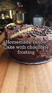 Yellow layer cake with chocolate frosting. (Recipe in comments) #yellowcake #cakerecipe #easyrecipes #baking | A Farmgirl's Kitchen