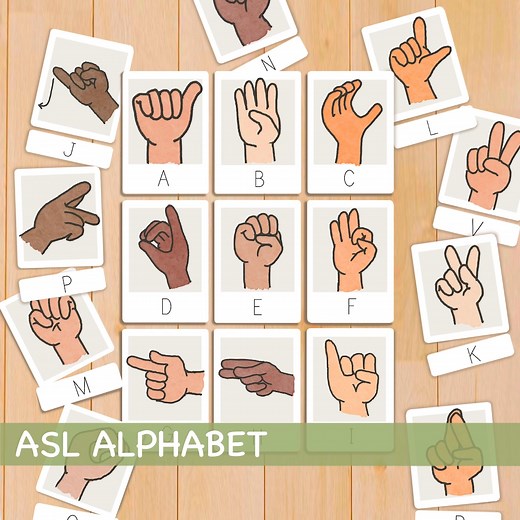 ASL Alphabet Flashcards Printable American Sign Language ABC Cards ASL Basic Sign Language Flash Cards Preschool Homeschool Classroom Decor - Etsy