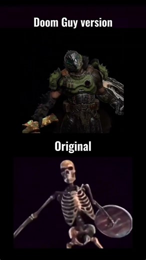 Screaming skeleton with shield and sword // Doom Guy version vs original #skeleton #animation #meme