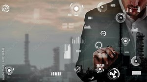 Conceptual industry data dashboard presenting machine status . 3D render computer graphic .