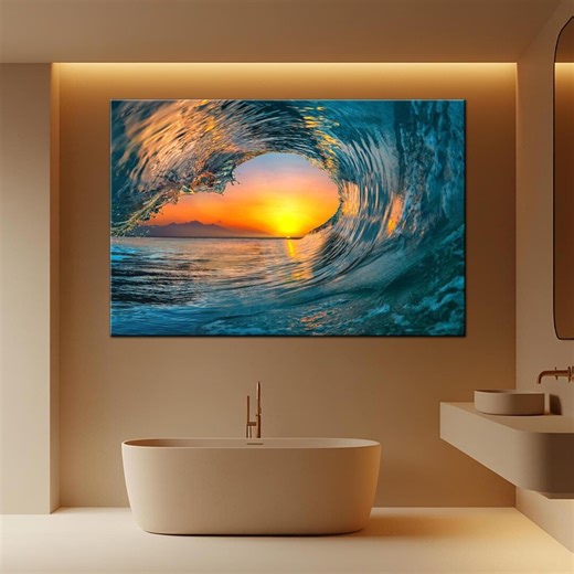 Ocean Wave Sunset Canvas Print: Coastal Hawaii Wall Art - Etsy