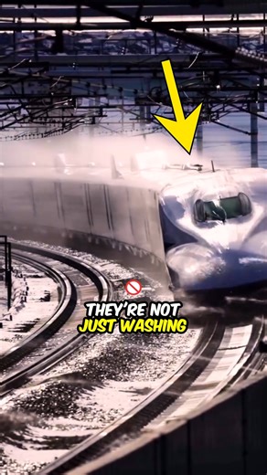 Why Japan Sprays Water On Bullet Trains 💦🤔 Why do Japanese bullet trains get sprayed with tons of water while moving? 💦🤔 It looks like a giant car wash, but it's actually a piece of genius engineering! This water system isn't for cleaning. It serves two critical purposes: cooling the train down from the friction of insane speeds and melting dangerous snow on the tracks in winter to prevent derailments. ❄️🚄 Would you feel safe riding this fast in the snow? Let me know in the comments! 👇 #tr