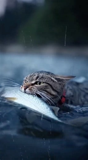 Mother Cat Dives Into River to Feed Kittens #cat #rescue