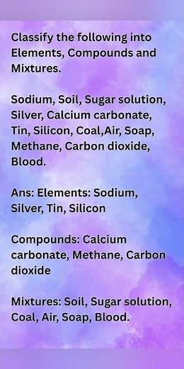 Classify the following into Elements, Compounds and Mixtures 🌟📢📣/ #elements #compounds #mixtures
