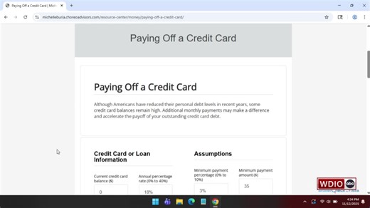 Tool to simulate credit card payoff options