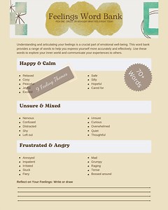 Feelings Word Bank for Reflection | Printable Worksheet | Instant Digital Download - Etsy