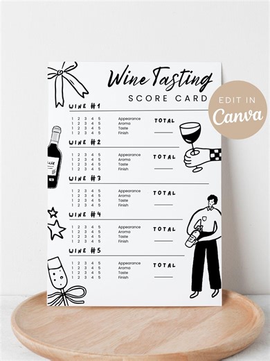 Wine Tasting Card, Wine Tasting Score Card, Wine Tasting Notes, Canva Printable, Modern Graphics Score Sheet, Digital Download - Etsy