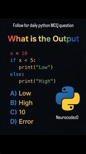 Shobhit Kumar on Instagram: "⚡Daily Python Challenge⚡ Comment your answer now ⬇️ — fastest coder gets pinned 🏆 Ready to level up your coding game? 🚀 “Brands: DM ‘Promo’ for collaboration” Follow @neurocodez0 #neurocodez0 #PythonCoding #PythonProgramming #LearnPython #DailyPython #CodeChallenge #PythonMCQ #PythonDeveloper #PythonForBeginners #CodeDaily #100DaysOfCode #programminglife #CodingQuiz"