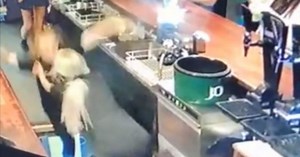 Heart-stopping video captures moment Scots barmaid plummets down open hatch