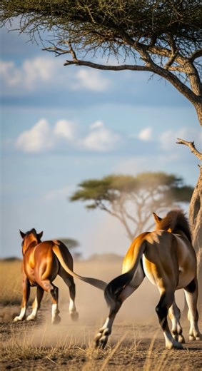 A lion attacks a horse.사자가 말을 공격.ライオンが馬を攻撃する。 Epic wildlife moment #wildlife #lion #horse