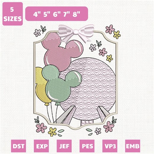 Mouse Ballon Machine Embroidery File, Magic Kingdom Design (instant Download) - Etsy