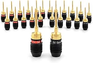 Deadbolt Flex Pin Banana Plugs for Spring Loaded Speaker Terminals, 12 Pairs Gold Plated Plugs