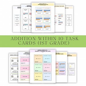 1st Grade Addition Task Cards: Ten Frames, Number Bonds (printable) - Etsy UK