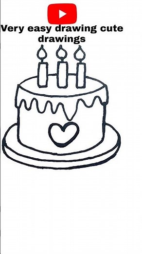 how to draw birthday cake drawing easy with heart drawing candle cake #drawing #birthdaycake #cake
