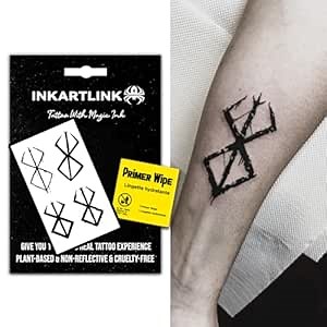 INKARTLINK Semi-Permanent Tattoos,Berserk Temporary Tattoos for Men - Lasts 7-15 Days, Waterproof, Non-Reflective, Unique Design (Block)