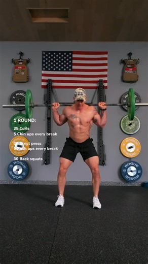 IBEX TRAINING | No time? No problem. 1 barbell. 1 round. Full body workout. Barbell Pump Chipper 25 Empty Barbell curls 5 Chin-ups every break 30... | Instagram