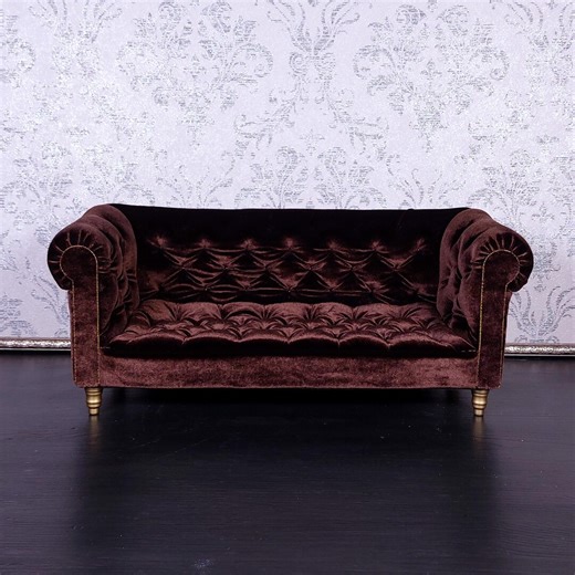 1/4 Chesterfield Sofa, Brown Velvet, for 16″ Dolls, BJD Furniture - Etsy