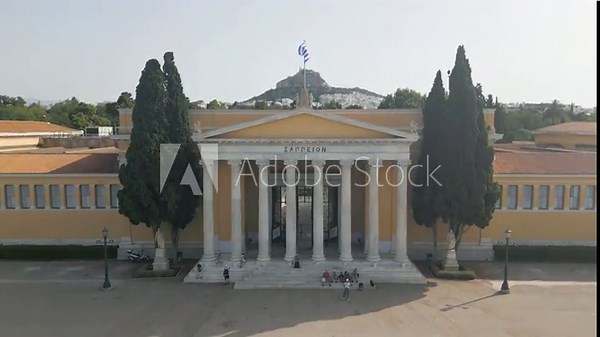 Zappeion Hall Neoclassical Megaron Athens Aerial Cinematic footage 50 fps