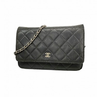 Auth [6bb2377] CHANEL Shoulder wallet Matrasse ChainShoulder Lambskin Black ... | eBay